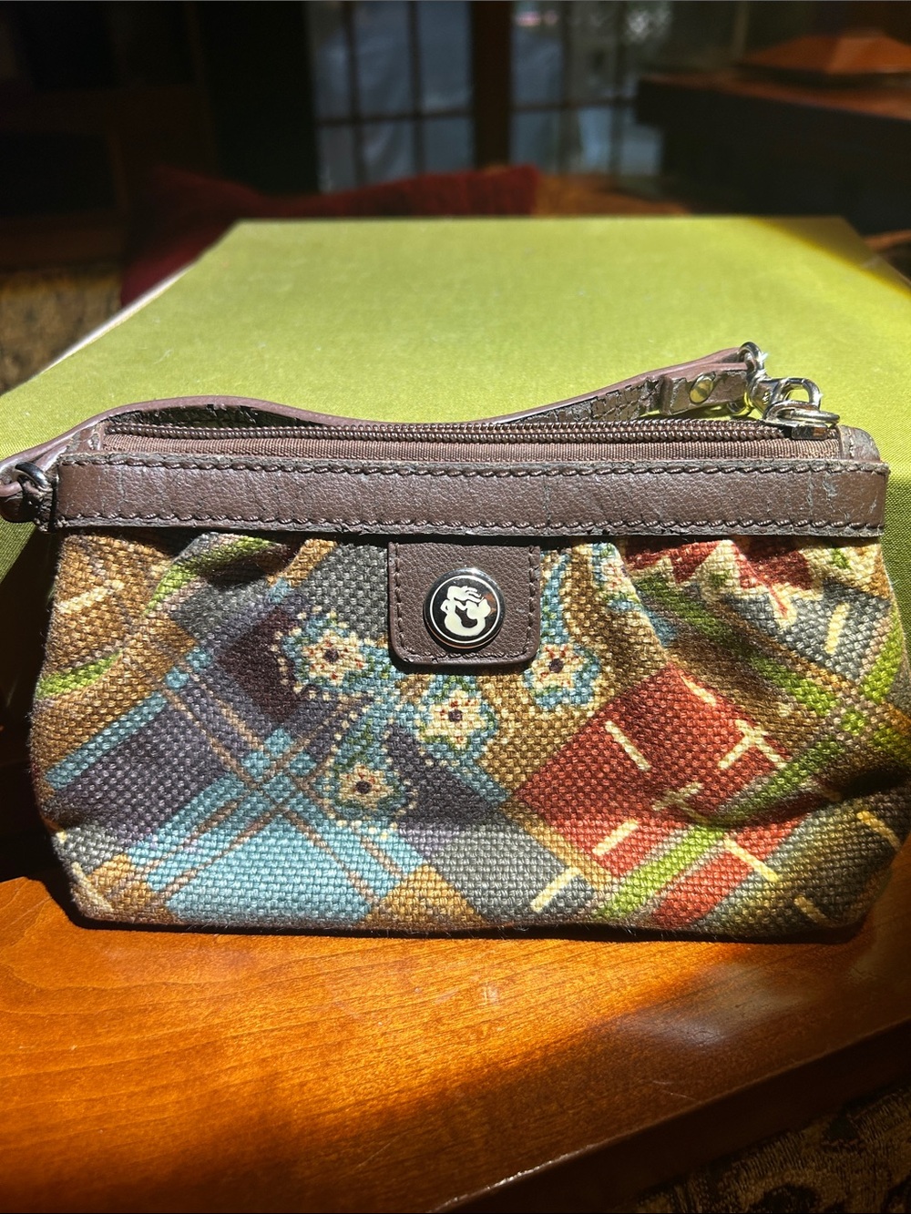 Spartina 449 Multicolor Geometric Woven Wristlet with Brown Trim